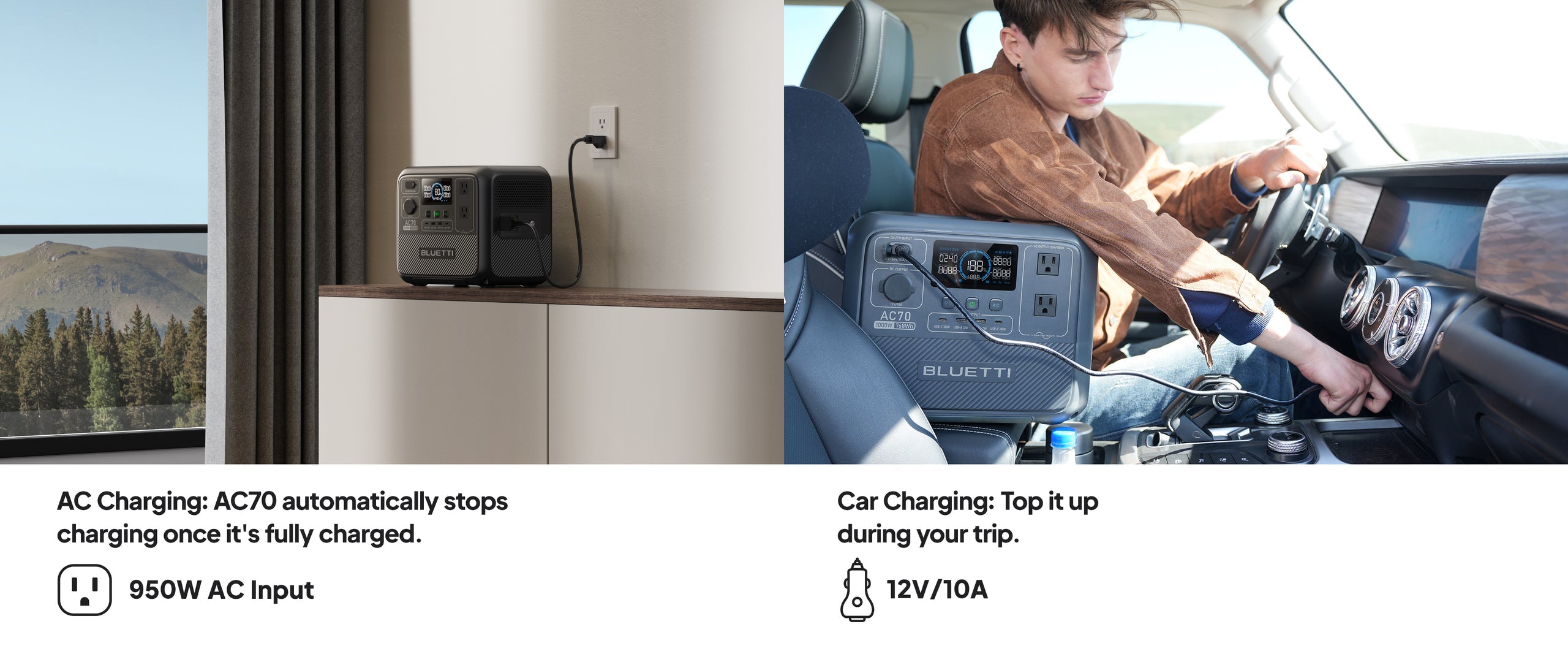 【US PLUG】BLUETTI AC70 Portable Power Station | 1000W 768Wh, Generator for Road Trip, Off-grid, Power Outage