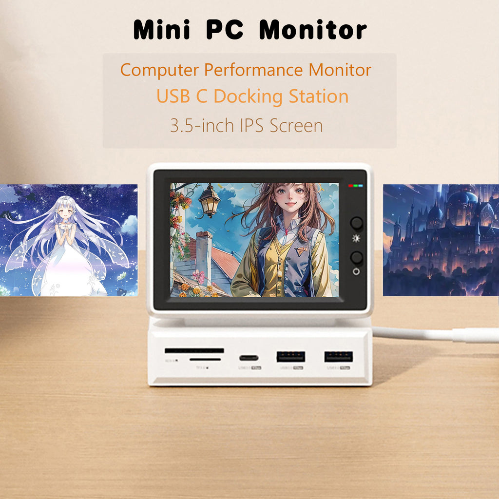 3.5inch HDD Data Monitor Display Sub Screen with USB C Hub for Laptop PC MacBook IPS Mini Screen AIDA64 Mini PC CPU RAM