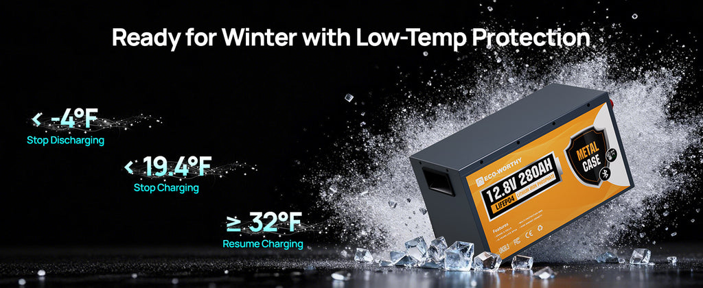 ECO-WORTHY 3584Wh 12V 280Ah LiFePO4 RV Battery w/Bluetooth & Low Temp Cutoff - Built-in 200A BMS - Deep Cycle for Camper, Traile