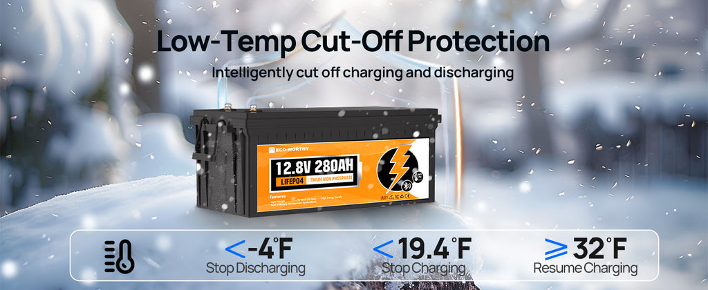 ECO-WORTHY 3584Wh 12V 280Ah LiFePO4 RV Battery w/Bluetooth & Low Temp Cutoff - Built-in 200A BMS - Deep Cycle for Camper, Traile