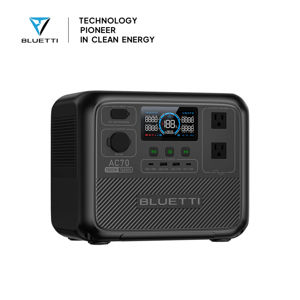 【US PLUG】BLUETTI AC70 Portable Power Station | 1000W 768Wh, Generator for Road Trip, Off-grid, Power Outage