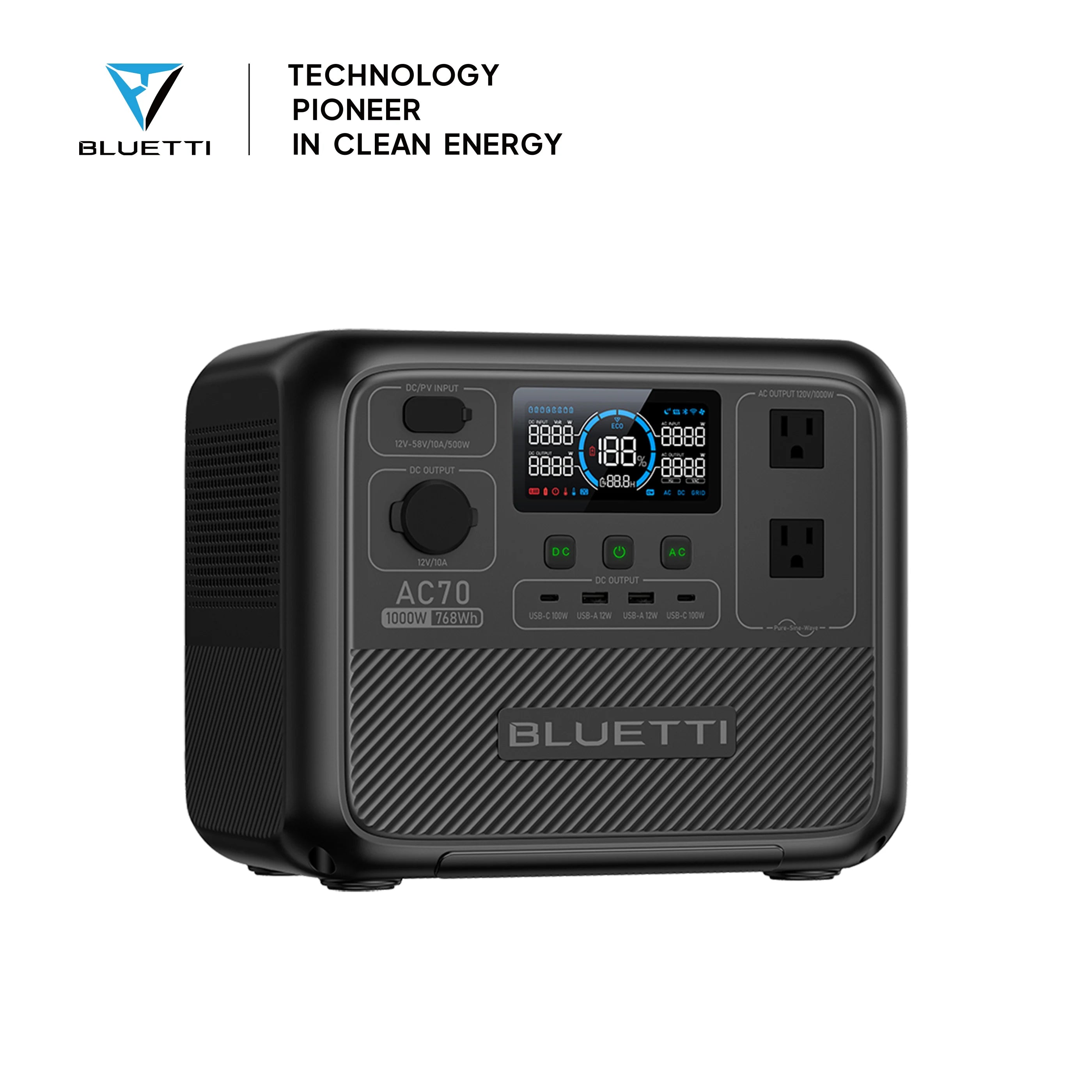 【US PLUG】BLUETTI AC70 Portable Power Station | 1000W 768Wh, Generator for Road Trip, Off-grid, Power Outage
