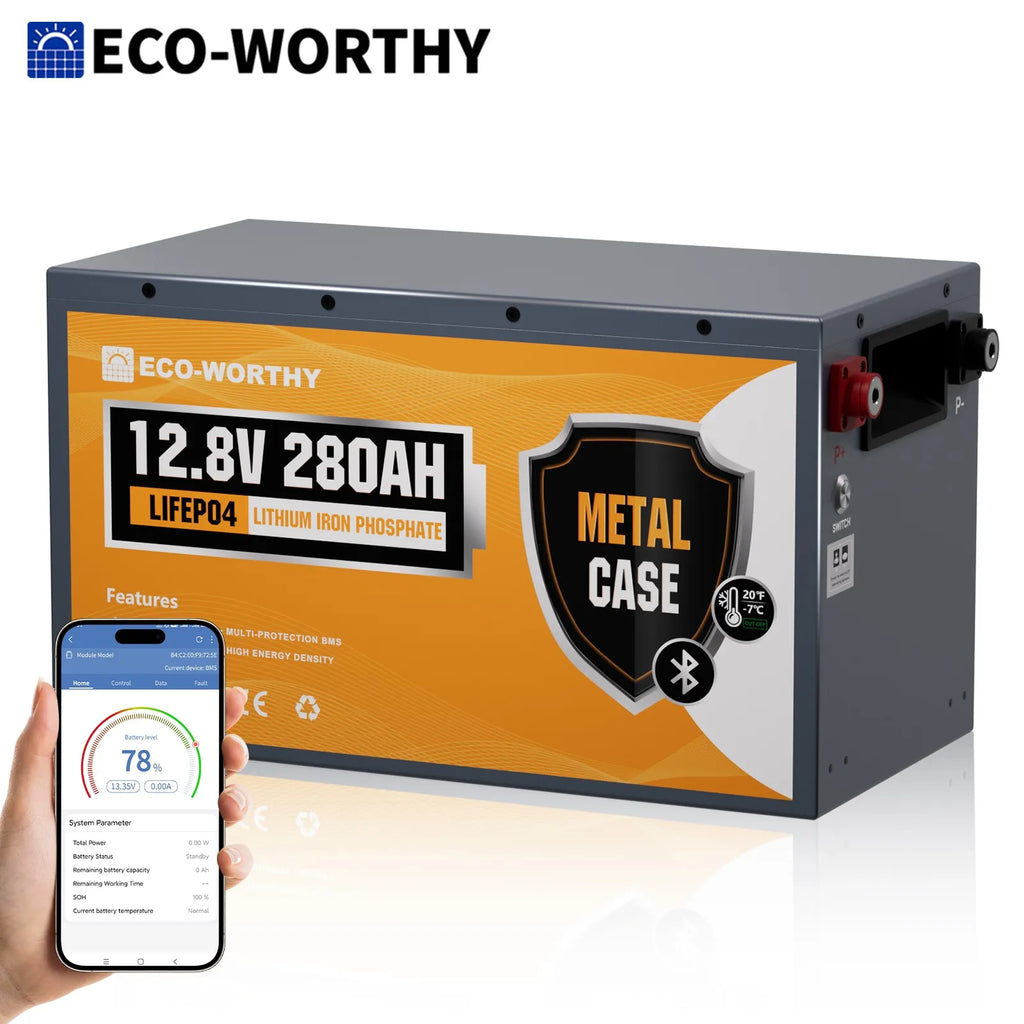 ECO-WORTHY 3584Wh 12V 280Ah LiFePO4 RV Battery w/Bluetooth & Low Temp Cutoff - Built-in 200A BMS - Deep Cycle for Camper, Traile