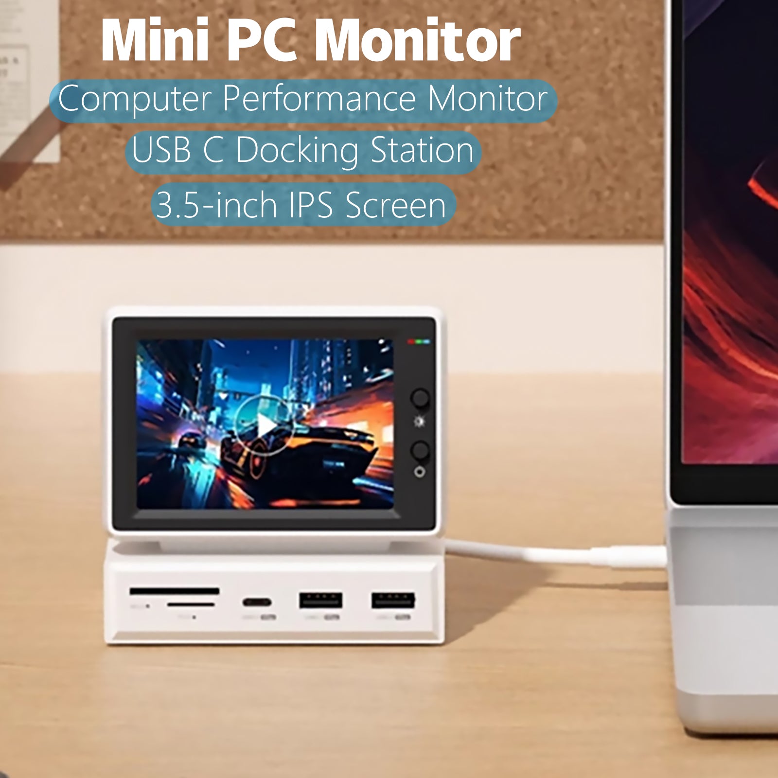 3.5inch HDD Data Monitor Display Sub Screen with USB C Hub for Laptop PC MacBook IPS Mini Screen AIDA64 Mini PC CPU RAM