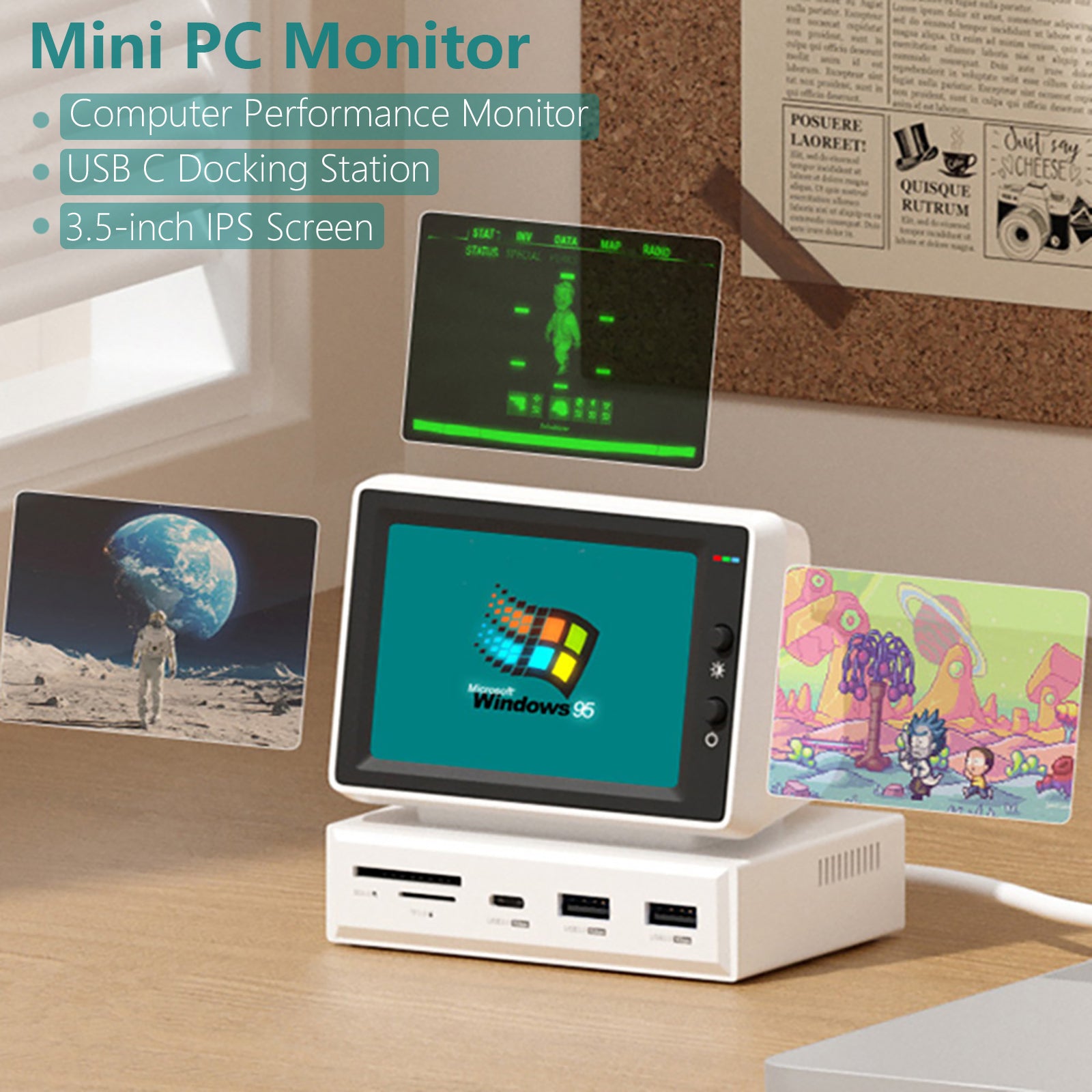 3.5inch HDD Data Monitor Display Sub Screen with USB C Hub for Laptop PC MacBook IPS Mini Screen AIDA64 Mini PC CPU RAM
