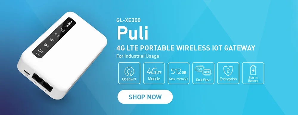 GL.iNet Puli GL-XE300 4G LTE Smart VPN Router Portable WiFi Wireless Travel Hotspot, OpenWrt, 5000mAhBattery, OpenVPN