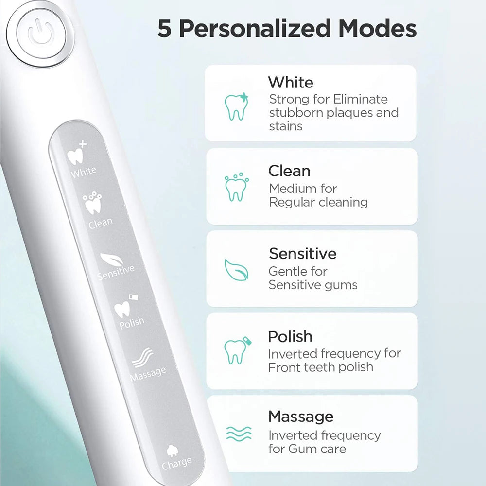 Fairywill Electric Sonic Toothbrush FW-D7 USB Charge Rechargeable Adult Waterproof Electronic Tooth Brushes Replacement Heads 8