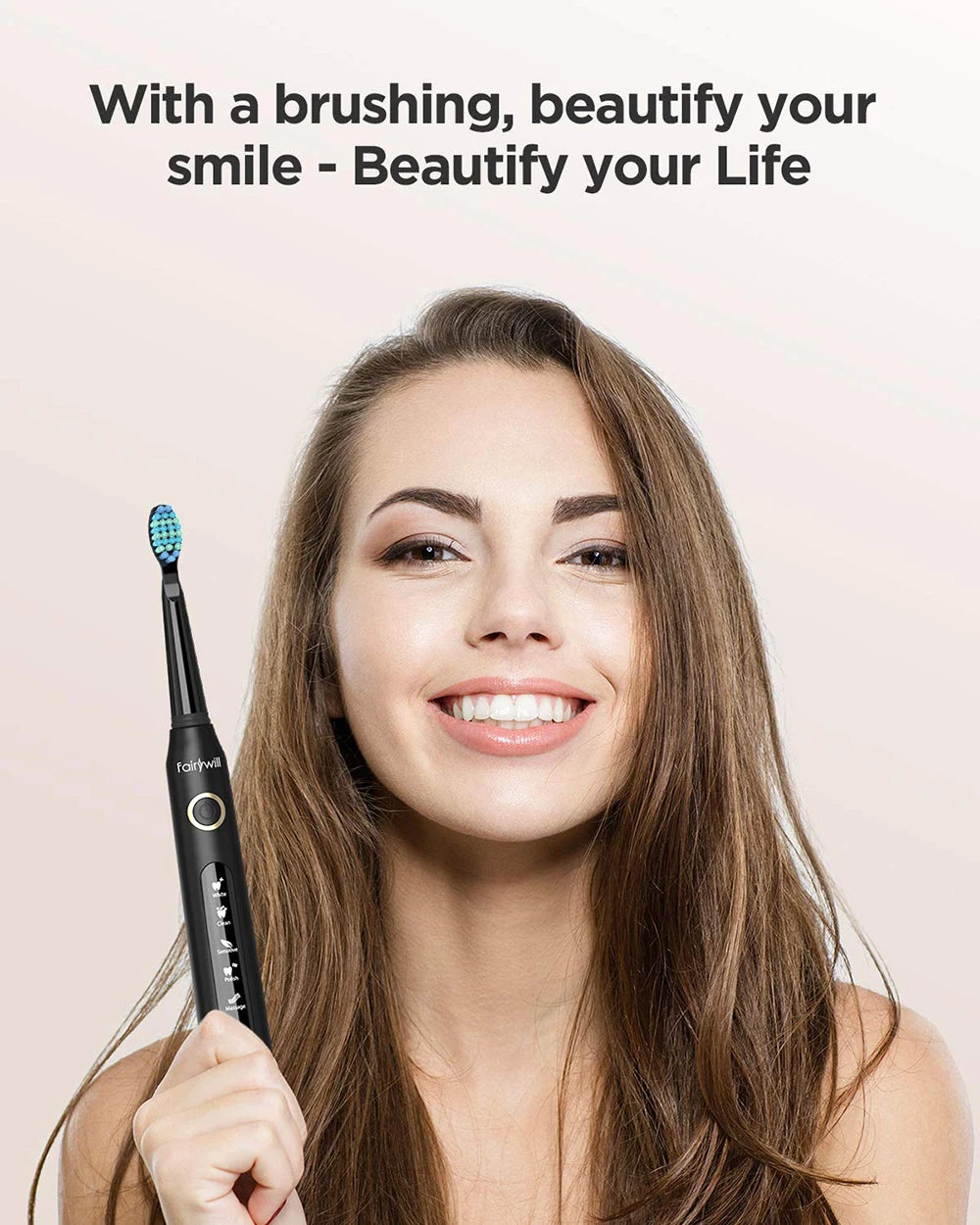 Fairywill Electric Sonic Toothbrush FW-D7 USB Charge Rechargeable Adult Waterproof Electronic Tooth Brushes Replacement Heads 8