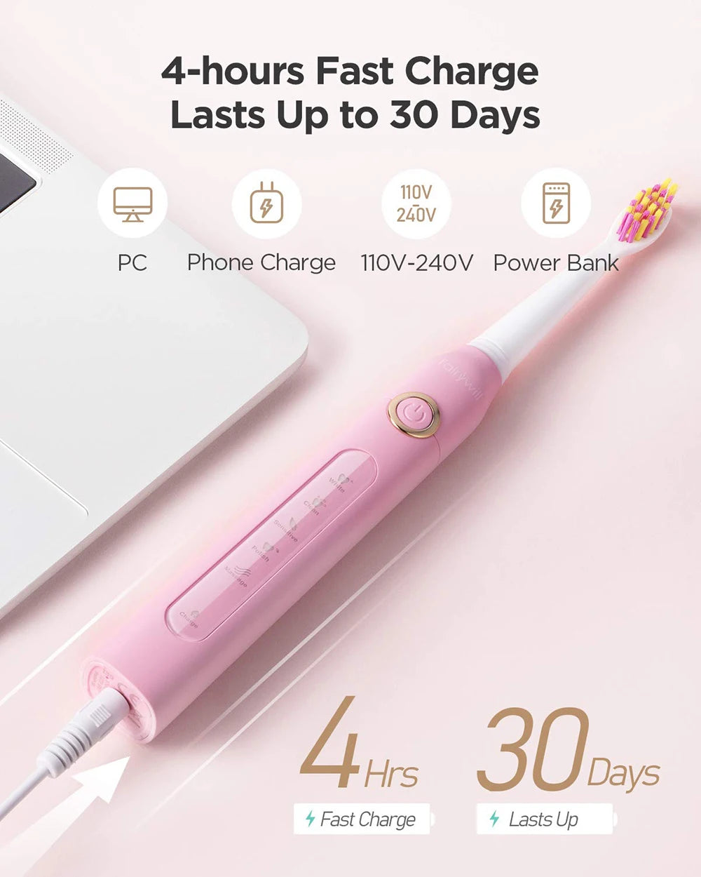 Fairywill Electric Sonic Toothbrush FW-D7 USB Charge Rechargeable Adult Waterproof Electronic Tooth Brushes Replacement Heads 8