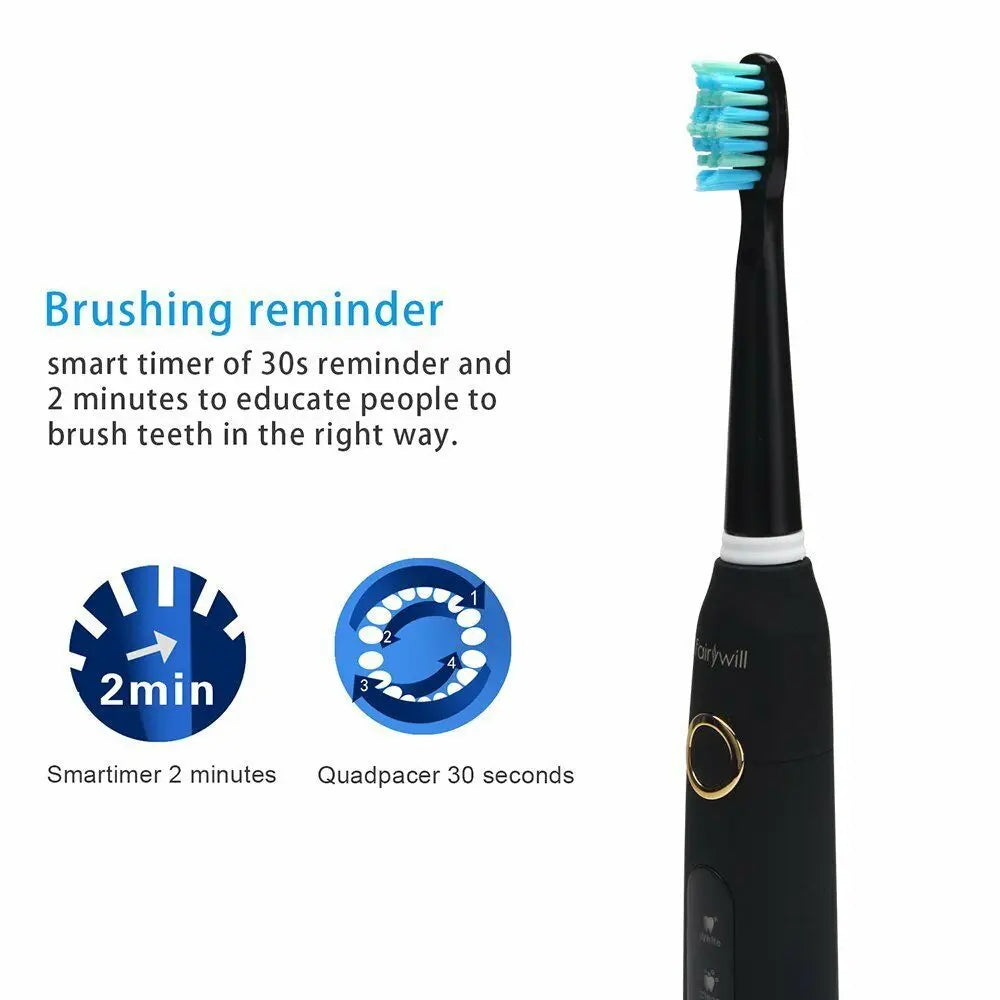 Fairywill Electric Sonic Toothbrush FW-D7 USB Charge Rechargeable Adult Waterproof Electronic Tooth Brushes Replacement Heads 8