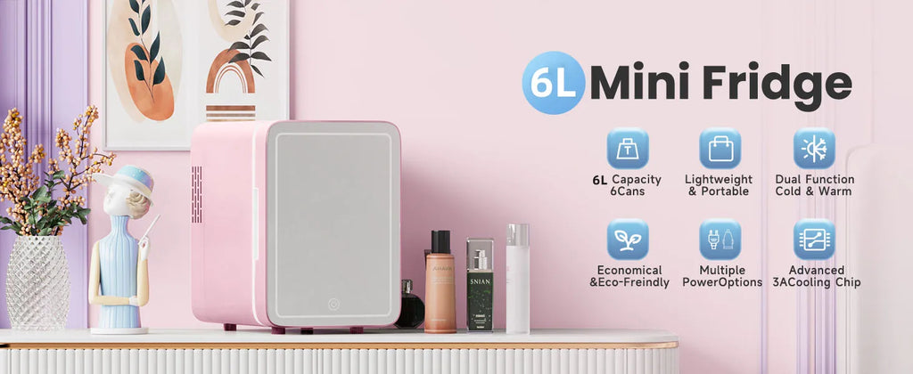 6L/9L LED Mirror Mini Fridge With Light 12V 240V Portable Cosmetic Refrigerator Cooler Warmer for Car Home Makeup Skincare