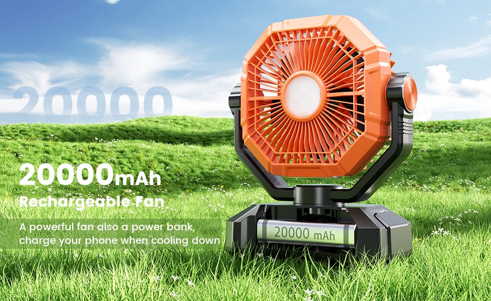 20000mAh Camping Fan with LED Lantern 8 Speed Desk Fan with Remote Portable Outdoor Fan with Hook for Tent Power Outages Jobsite