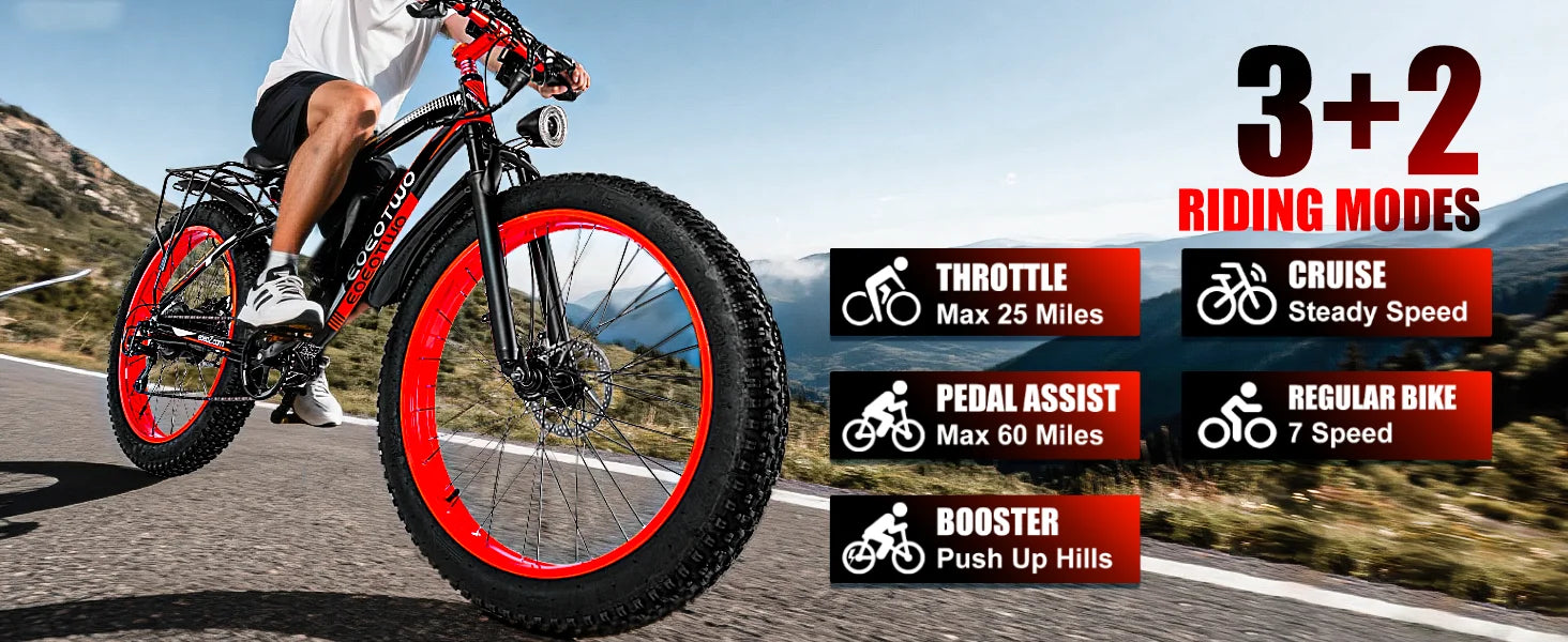 EOEOTWO 1500W Fat Tire Electric Bike for Adults 26"x4.0 All Terrain Ebike 34MPH Fast Mountain E-Bike 48V Long Range Snow Beach Bicycle