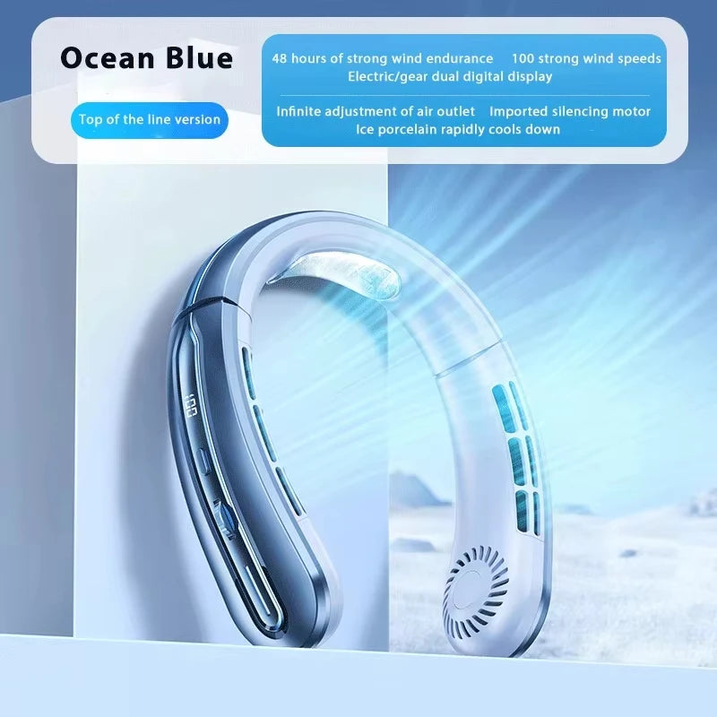 Lenovo 8000mAh Hanging Neck Fan Portable Bladeless USB Rechargeable Mute LED Digital Display Electric Air Cooler USB Handheld