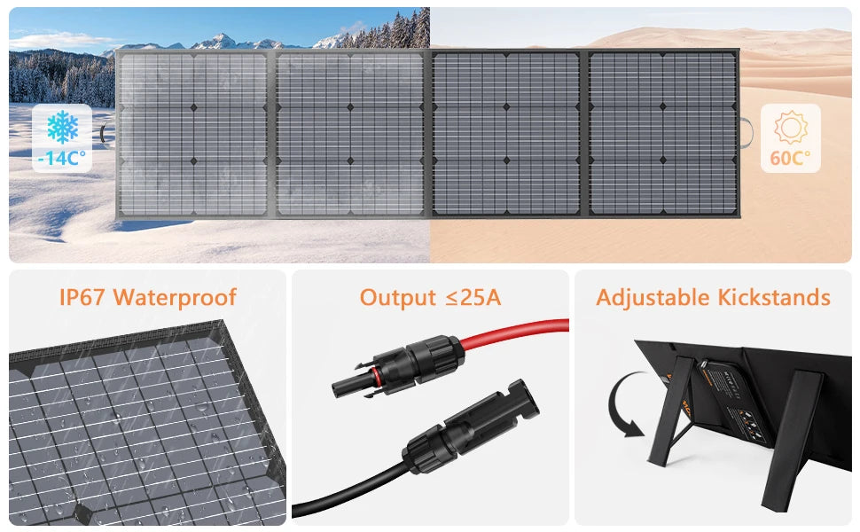 MHPOWOS 400W 220W 110W Lightweight Portable Solar Panel, Foldable Solar Panel for Outdoor Activities, IP67 Waterproof for RV