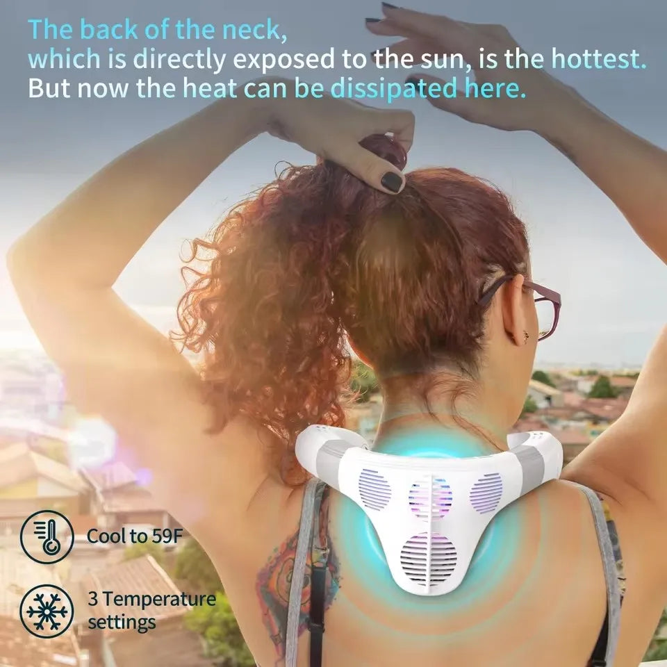 New Portable Neck Fan 5200mAh Neck Air Conditioner Rechargeable Semiconductor Cooling Fan Outdoor Personal Fan Wearable Cooler