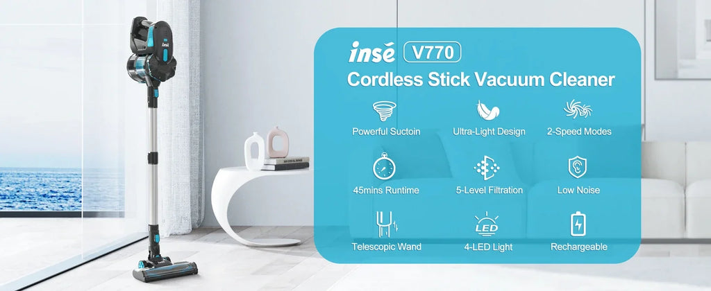 INSE V770 Cordless Handheld Vacuum Cleaner 6-in-1 20KPa Powerful Lightweight Stick Vacuum Flexible LED Headlights for Carpet Bed