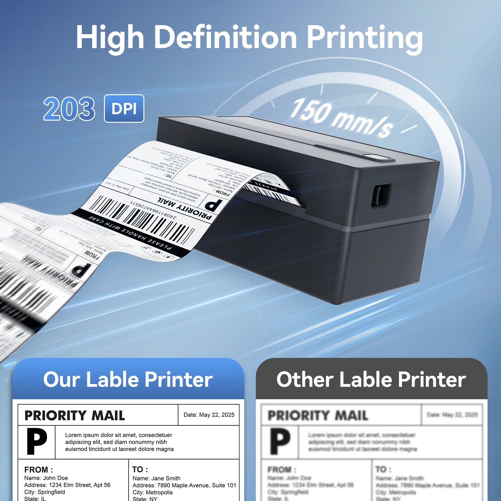 Thermal Label Printer Portable No Ink Required 203DPI 4x6 for Small Business Bluetooth USB High Speed Express Airway Bill