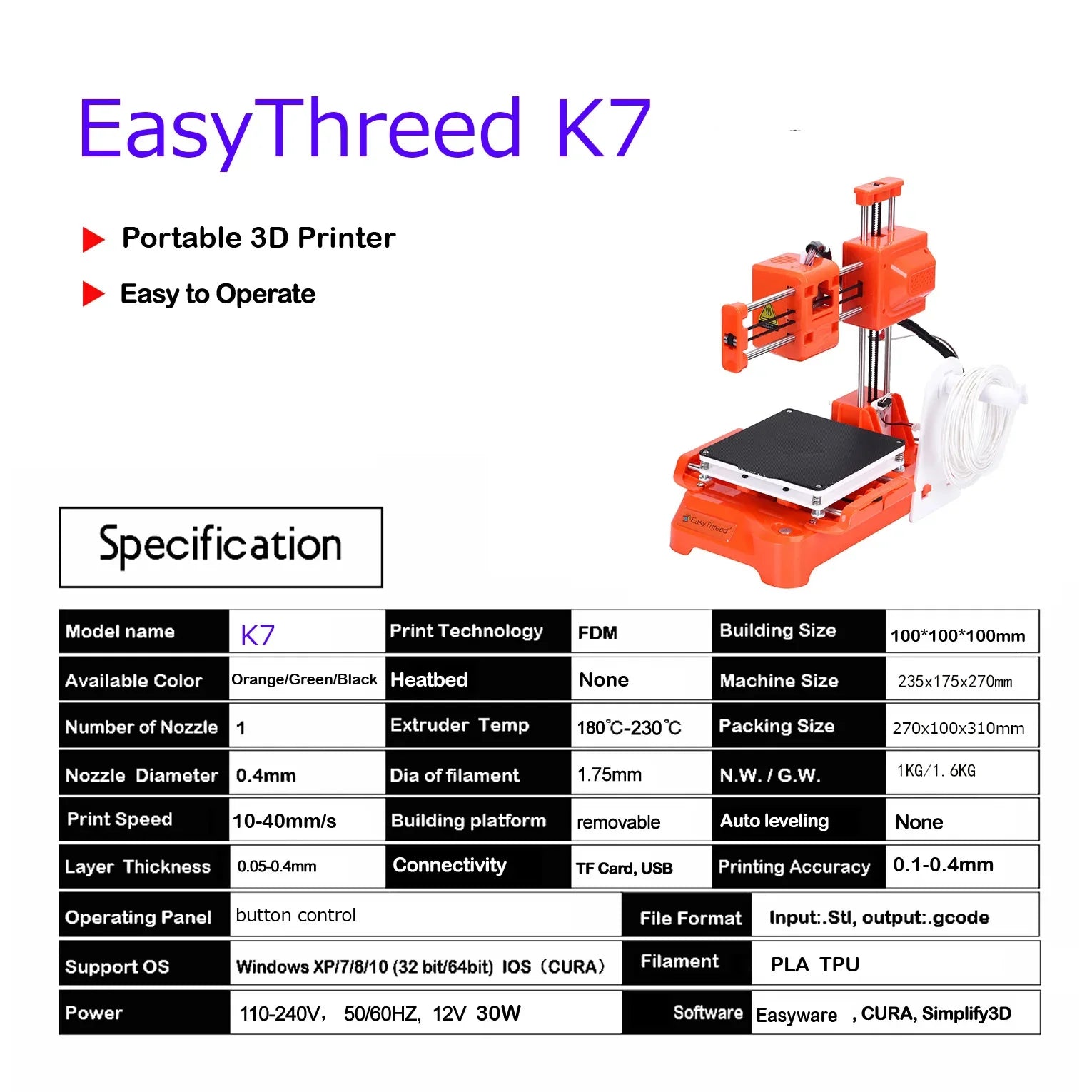 Easythreed K7 Mini Desktop 3D Printer Small Home Use 3D Printing Machine Toy Model Making For Beginners
