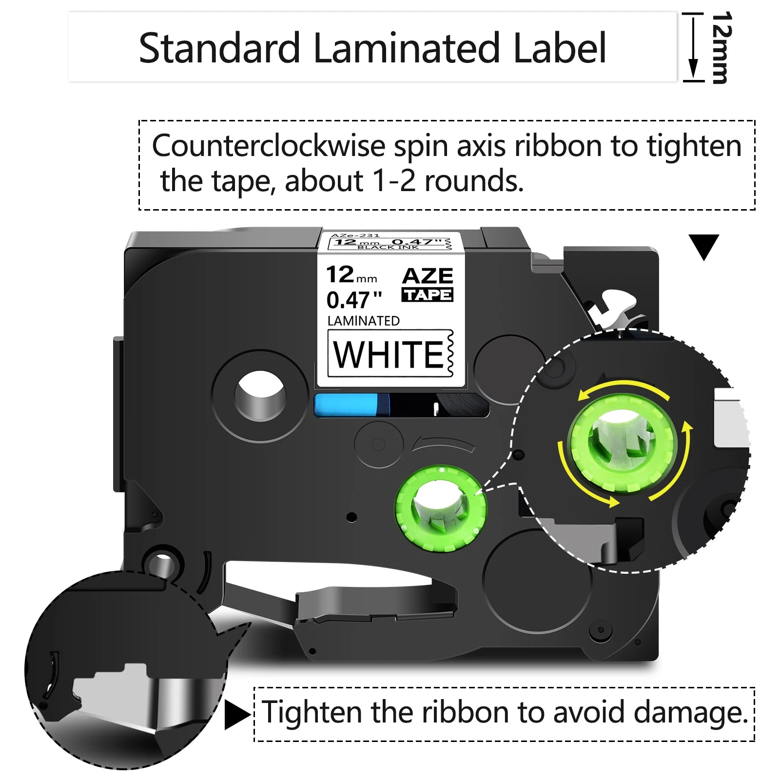 6mm/9mm/12mm 231 Label Tape Compatible for Brother P-Touch Label Printer TZ TZE 131 231 251 631 335 Ribbon U.S. Local Shipping