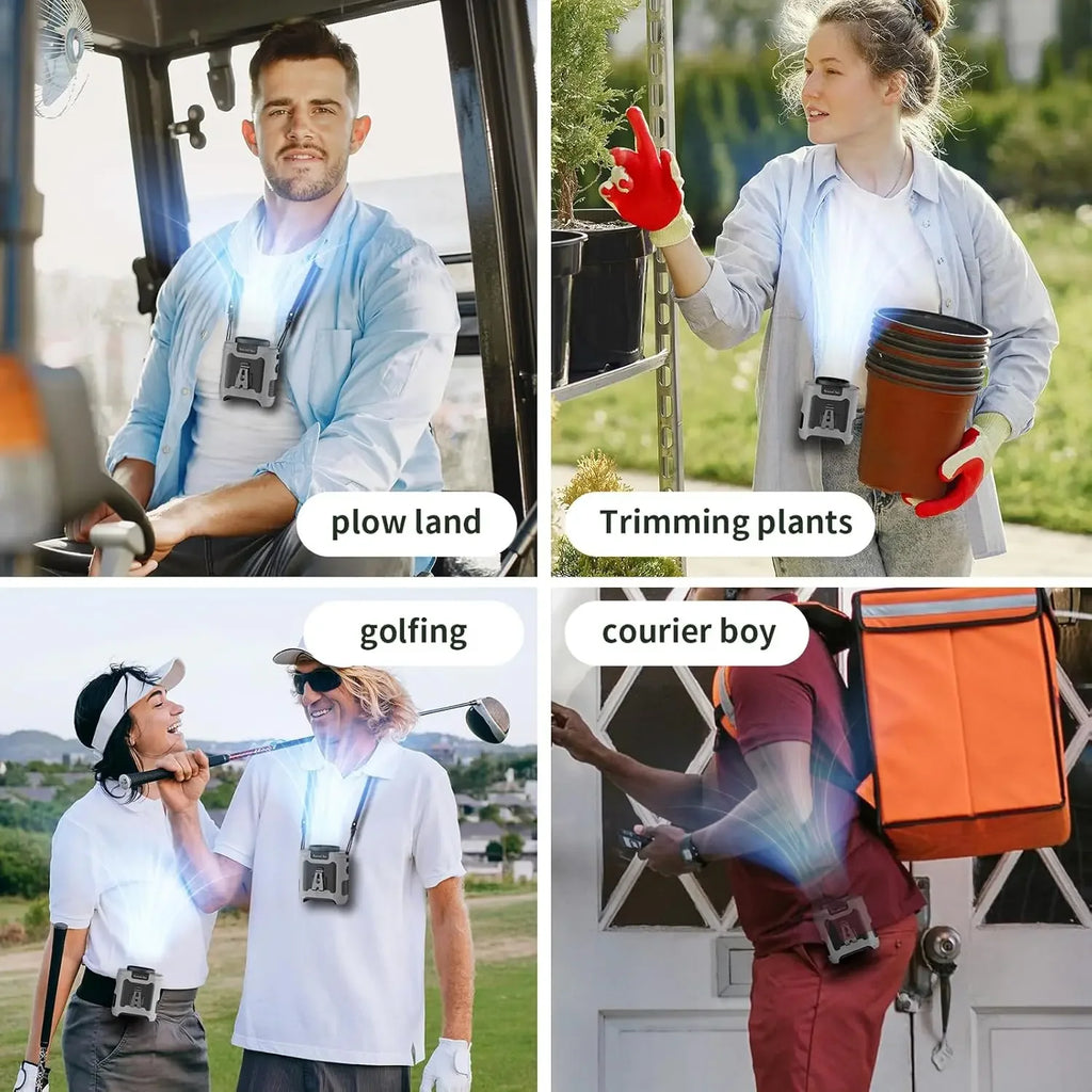 Socoolfan 20000mAh Outdoor Portable Waist Fan Hanging Neck Fan 5 Speed Strong Wind for Sports Courier Outdoor Working