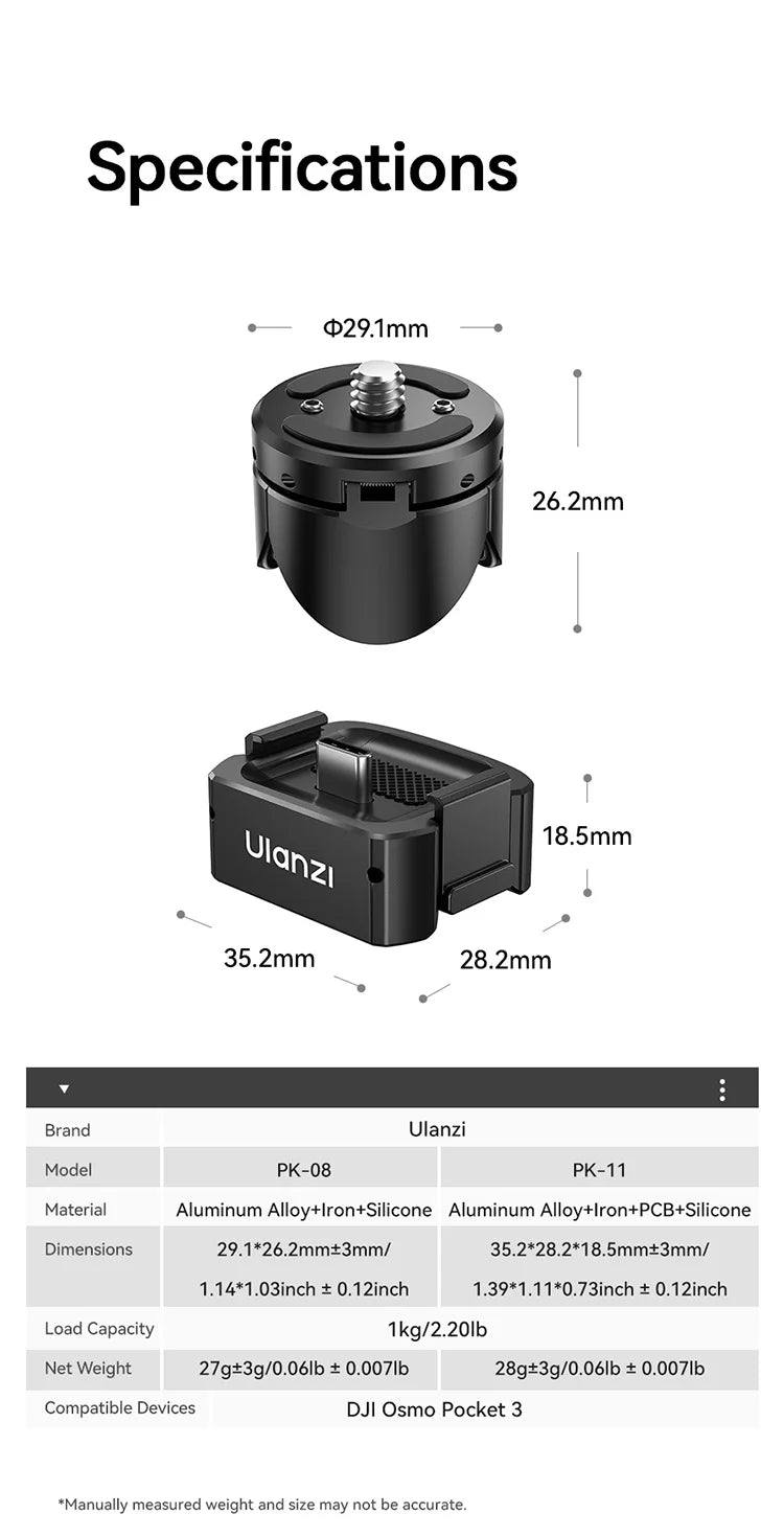Ulanzi PK-08 PK-11 Mini Tripod Charging Base for DJI Osmo Pocket3  3 4 4P Type-C Port Kit Arri Locating Base Action Camera Tool