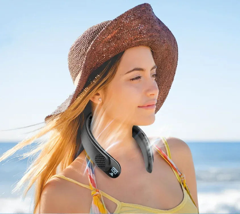 Neck Fan Turbine 360° 4000mAh Leafless Portable Vaneless Design 3 speed USB Rechargeable LED display Strong Wind Fast Cooling