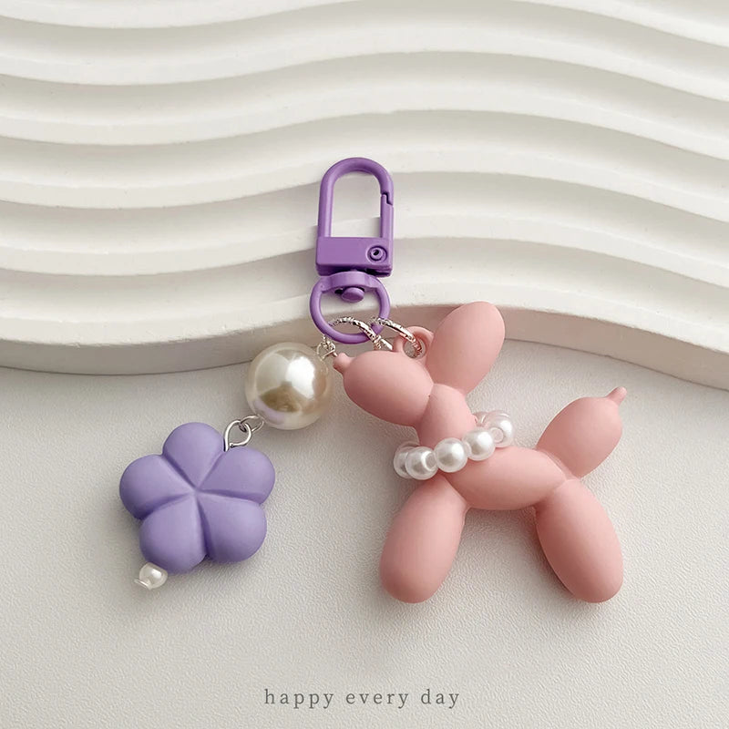 Flower Acrylic Balloon Dog Cartoon Cute Keychains Key Ring Women Men New Bling Cute Pet Bag Car Holder Airpods Box Friend Gift