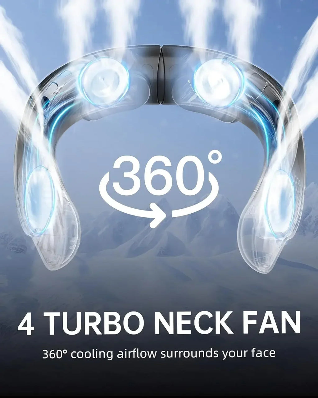 Neck Fan Turbine 360° 4000mAh Leafless Portable Vaneless Design 3 speed USB Rechargeable LED display Strong Wind Fast Cooling