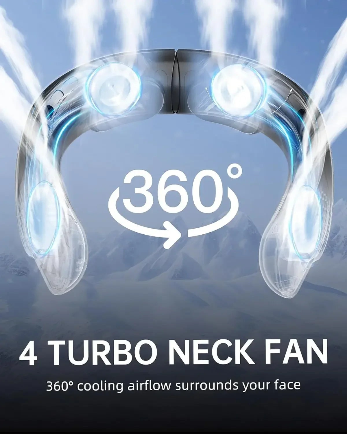 Neck Fan Turbine 360° 4000mAh Leafless Portable Vaneless Design 3 speed USB Rechargeable LED display Strong Wind Fast Cooling