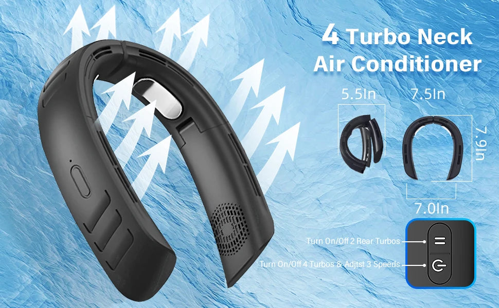 Hanging Neck Fan Portable Bladeless Air Cooler Outdoor Wearable Hands-Free Fan 6000mAh Rechargeable Neck Air Conditioner