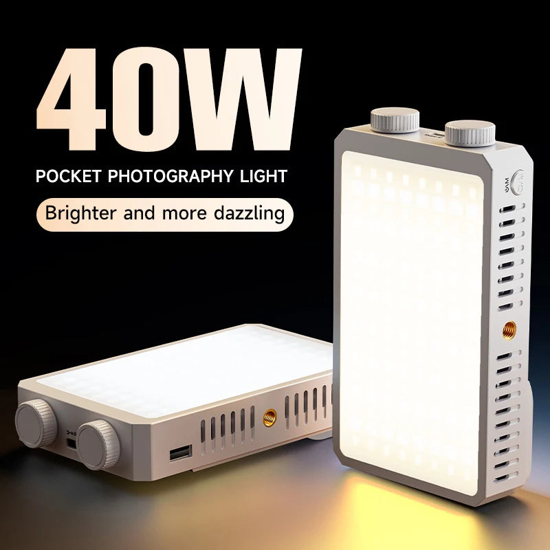 Portable 40W LED Camera Light 2800K-9000K Handheld Filling Light 4400mAh Rechargeable Pocket Photography Lighting Lamp