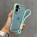 Candy Color Bumper With Lanyard Phone Case For iPhone 17 16 15 14 13 12 11 Pro Max Plus Clear Acrylic Shockproof Cover