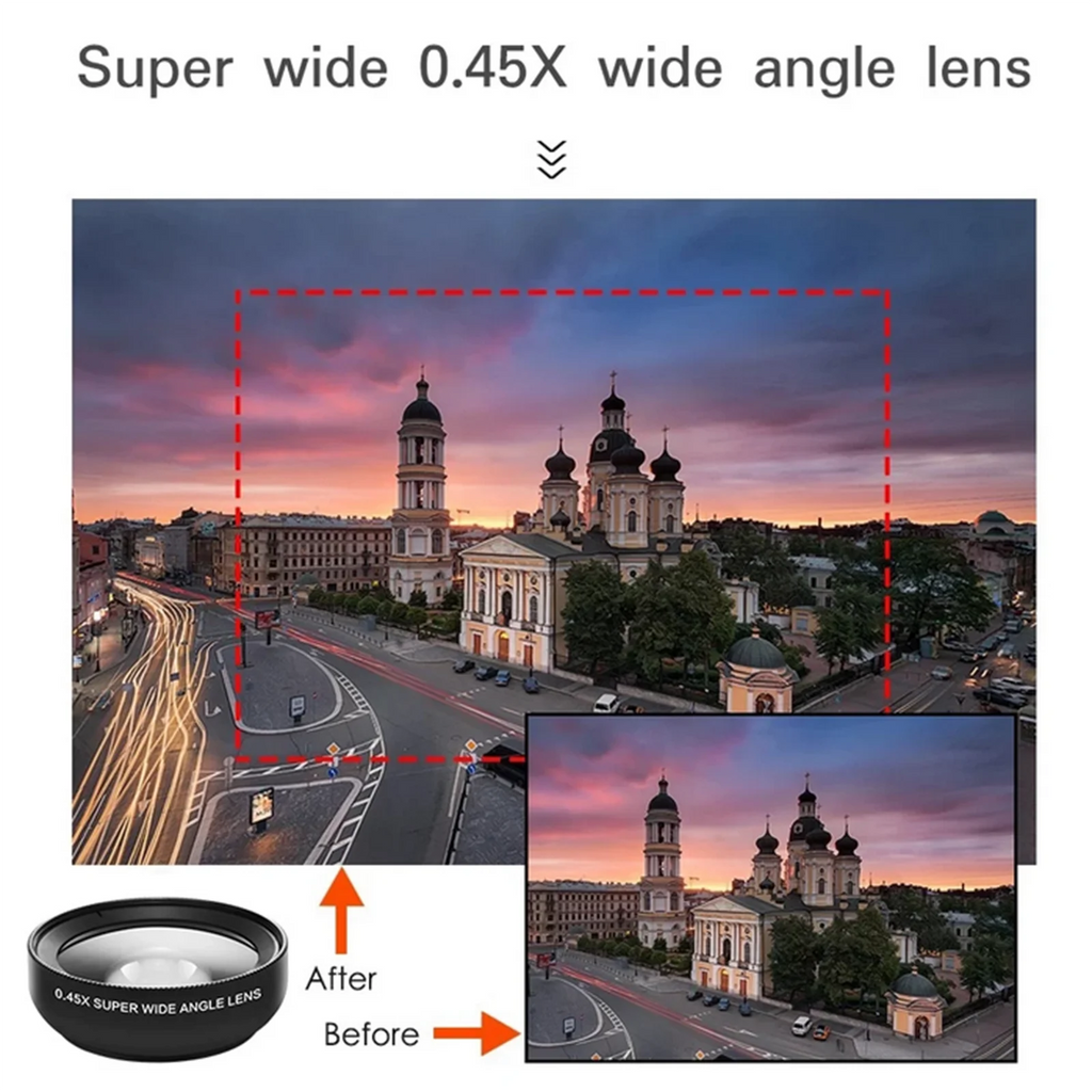 2-In-1 Mobile Phone Lens 0.45X Wide Angle Lens 10X Macro HD Camera Lens Universal for iPhone for Android Phone Len Clip
