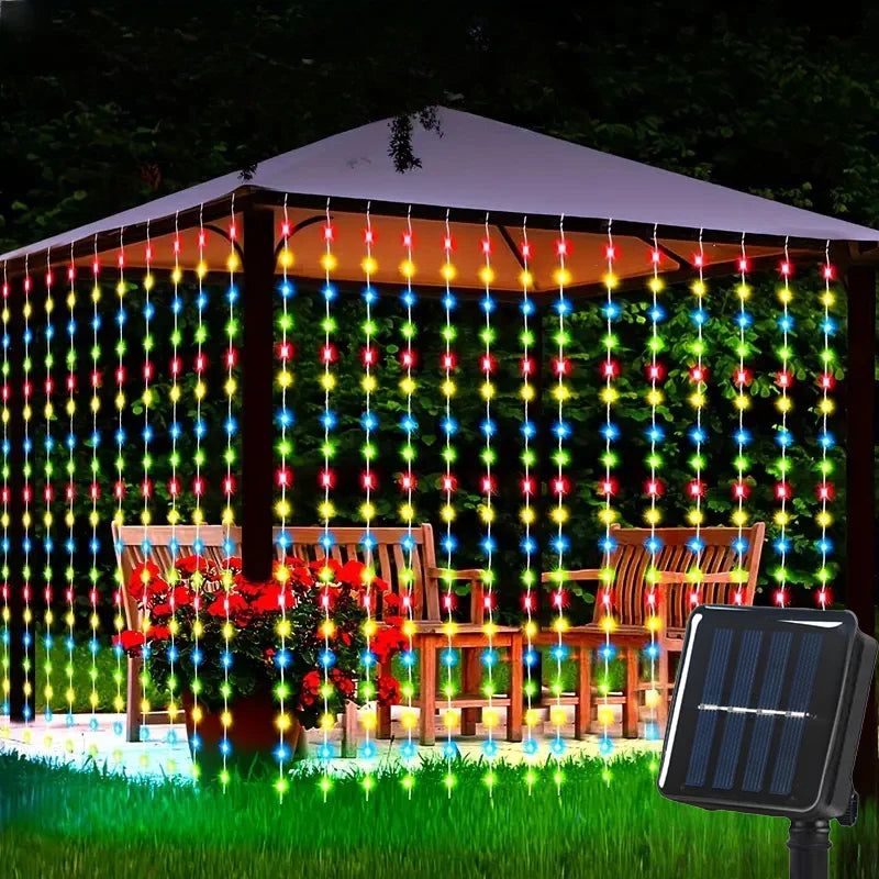 Outdoor String Lights Solar Curtain String Lights LED Lights LED 8 Modes  Wedding Garden Bedroom Outdoor Indoor Wall Decoration