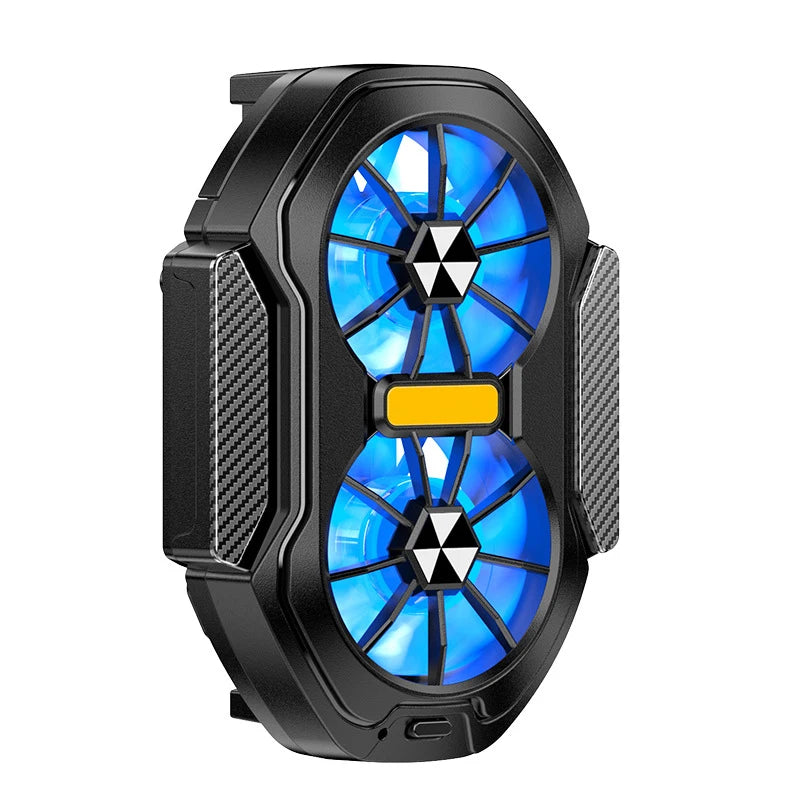Dual Fan Mobile Phone Cooler Plug-in/Rechargeable Phone Cooler Air Cooling Type-C with Blue Light for Android Smartphones iPhone