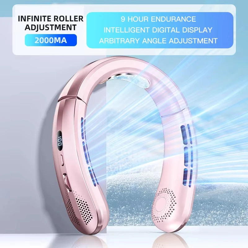 Lenovo 8000mAh Hanging Neck Fan Portable Bladeless USB Rechargeable Mute LED Digital Display Electric Air Cooler USB Handheld