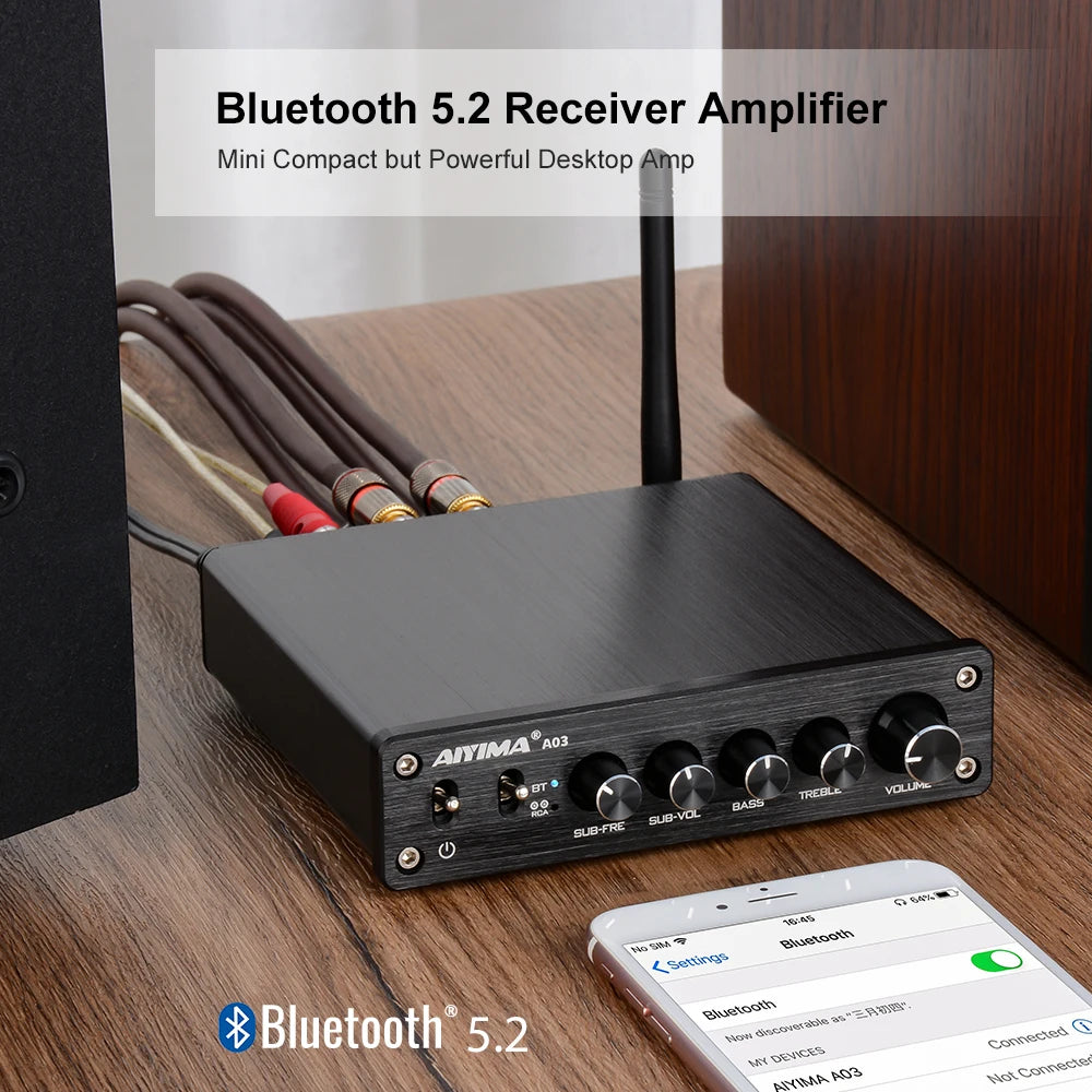 AIYIMA A03 TPA3116 Subwoofer Bluetooth Amplifier HiFi TPA3116D2 2.1 Digital Audio Power Amplifiers 50Wx2+100W Sound Amplificador
