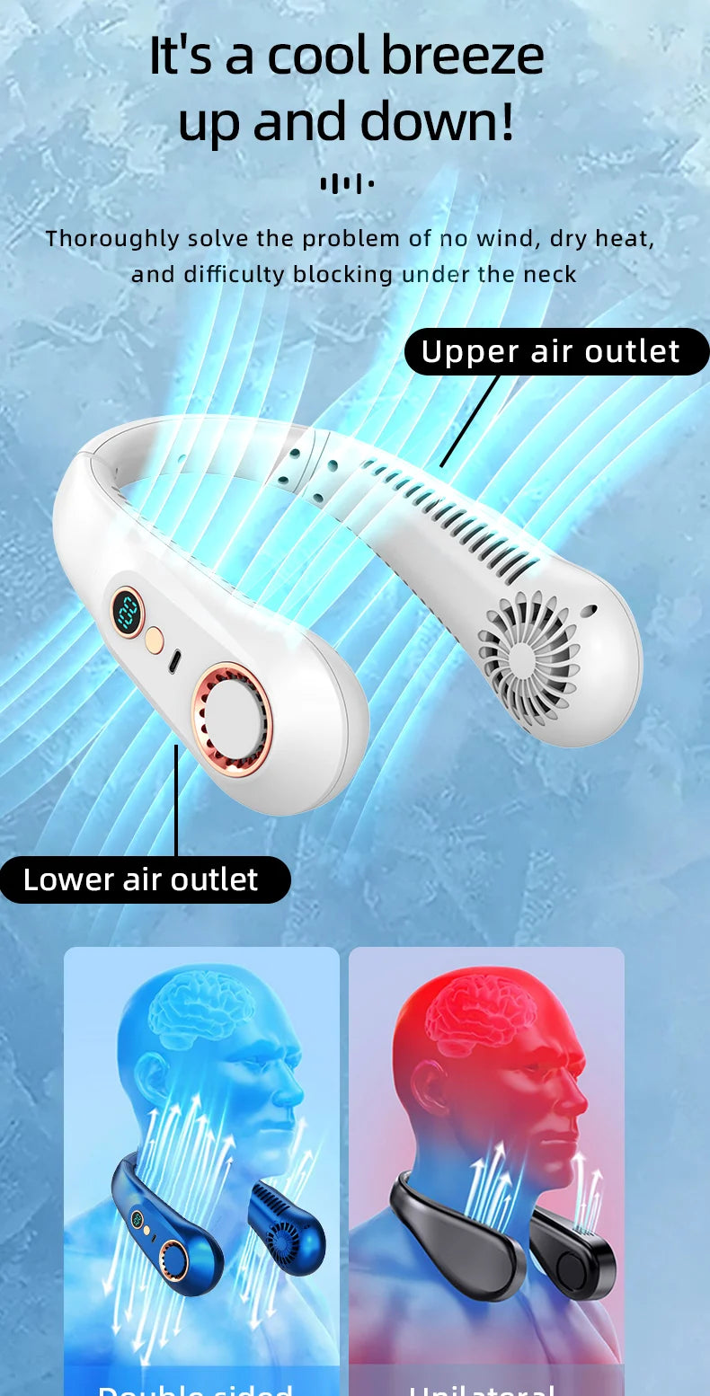 3000mA Portable Mini Hanging Neck Fan Bladeless Neckband Fan Digital Display Power Air Cooler USB Rechargeable Electric Fans