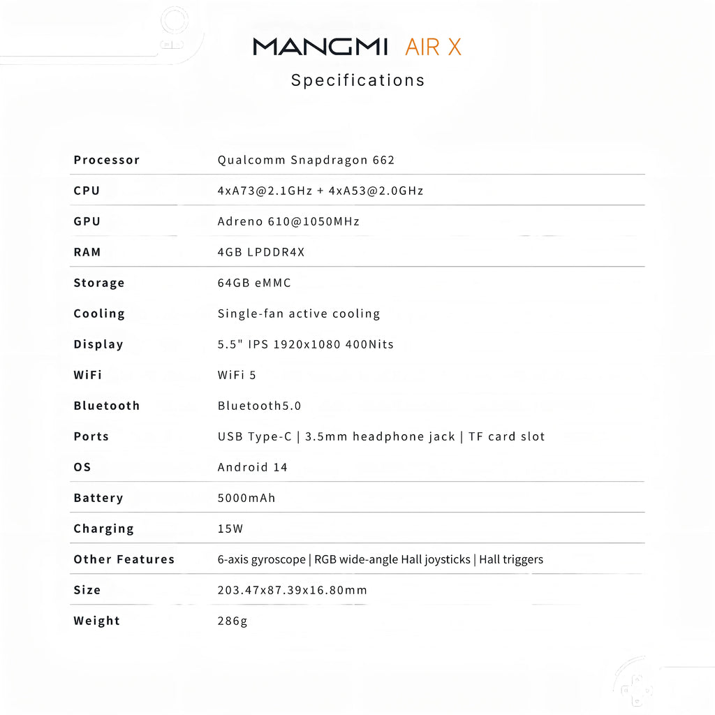 AMPOWN MANGMI AIR X Handheld Game Console Snapdragon 662 With 5000mAh Battery 5.5-inch Screen RGB Hall Joystick Game Console