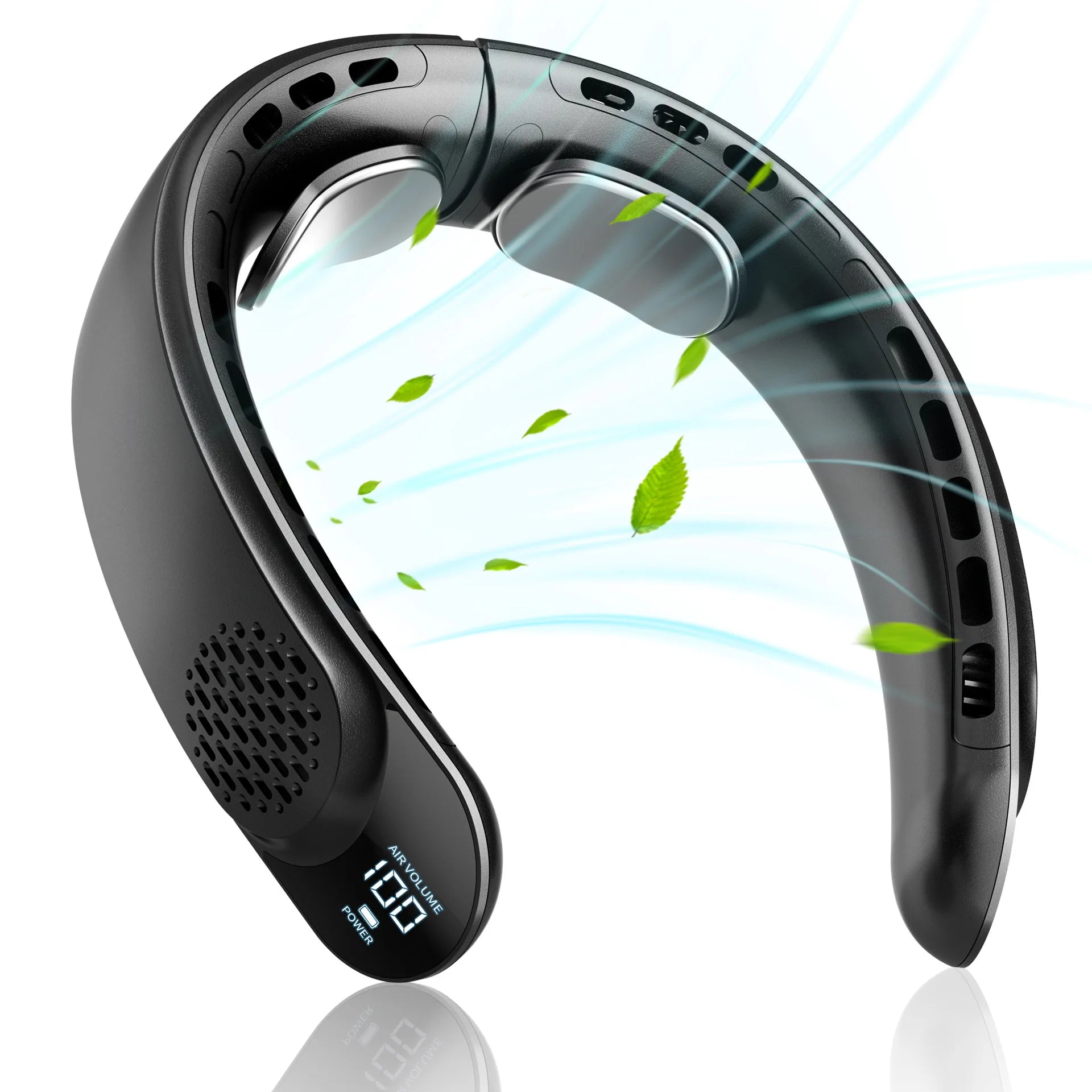 Neck Fan Turbine 360° 4000mAh Leafless Portable Vaneless Design 3 speed USB Rechargeable LED display Strong Wind Fast Cooling