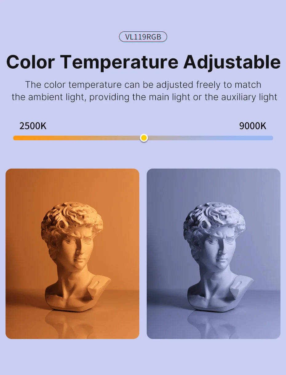 Ulanzi VL119 RGB Handheld Light Wand 2500-9000K Diammable Lightweight 50cm RGB Stick Light Rechargable Photography Lighting Vlog