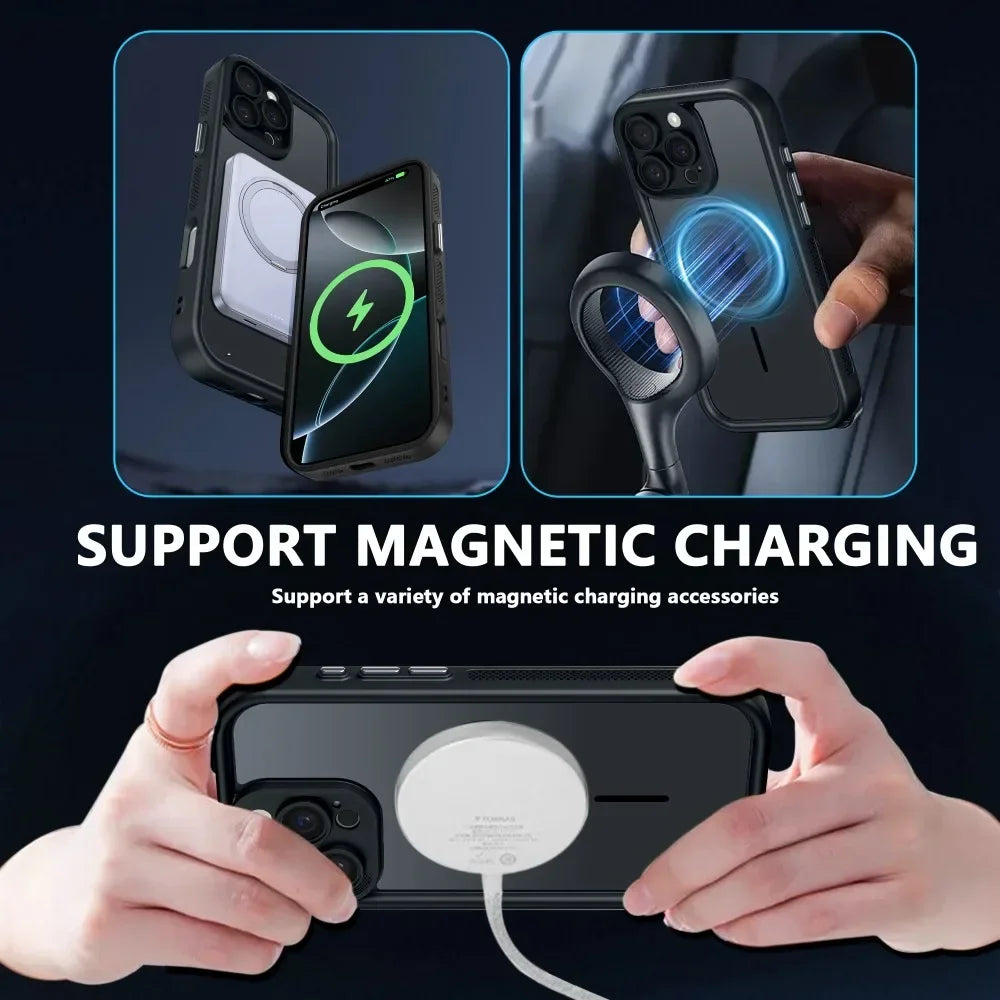 Trendy 2 in 1 Skin Feel Case for iPhone 17 Air 16 15 14 12 13 Pro Max For MagSafe Wireless Charging Shockproof Protection Funda