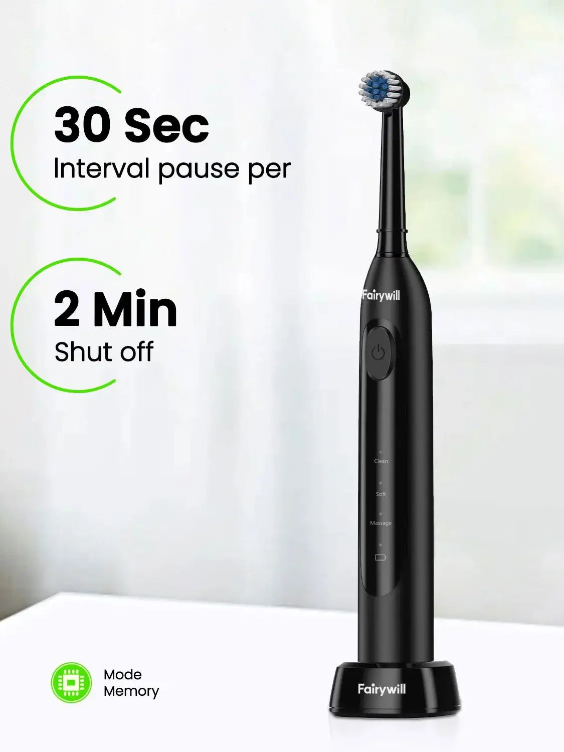 Fairywill Electric Toothbrush T2233Powerful Rotation Cleaning 4 Replacement Heads Rechargeable Sonic Toothbrush for Adults