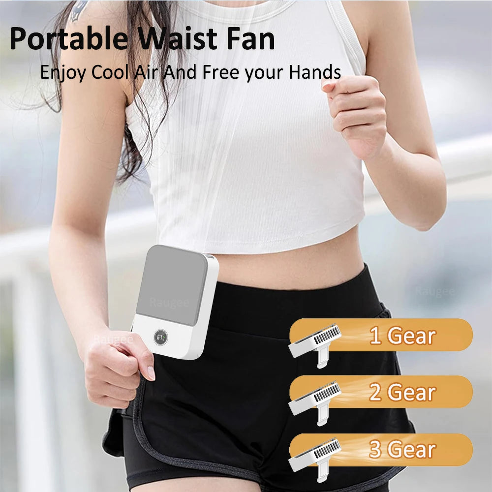 Portable Waist Fan Mini Waist Clip Fan Portable Hanging Neck Fan USB Rechargeable Wearable Waist Belt Fan for Outdoor Camping