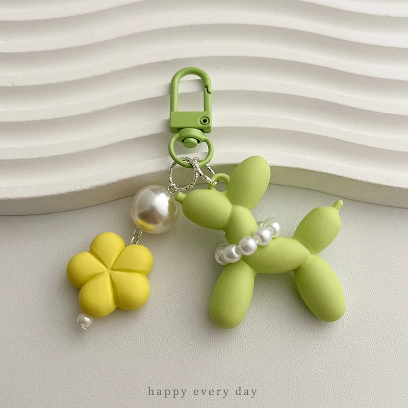 Flower Acrylic Balloon Dog Cartoon Cute Keychains Key Ring Women Men New Bling Cute Pet Bag Car Holder Airpods Box Friend Gift