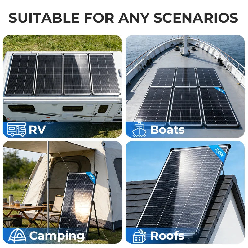 AeternaSol 400W/200W Watt 25% High-Efficiency PV Power for Home Rooftop 18B N-Type Solar Panel 12V Monocrystalline Solar Panel 18BB Cells High Efficiency Module RV Marine Boat Caravan Off Grid Monocrystalline Solar Panels Cha