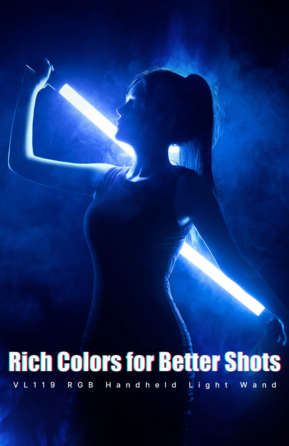 Ulanzi VL119 RGB Handheld Light Wand 2500-9000K Diammable Lightweight 50cm RGB Stick Light Rechargable Photography Lighting Vlog