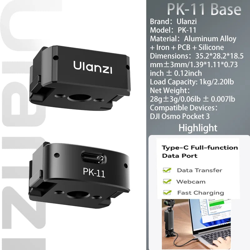 Ulanzi PK-08 PK-11 Mini Tripod Charging Base for DJI Osmo Pocket3  3 4 4P Type-C Port Kit Arri Locating Base Action Camera Tool