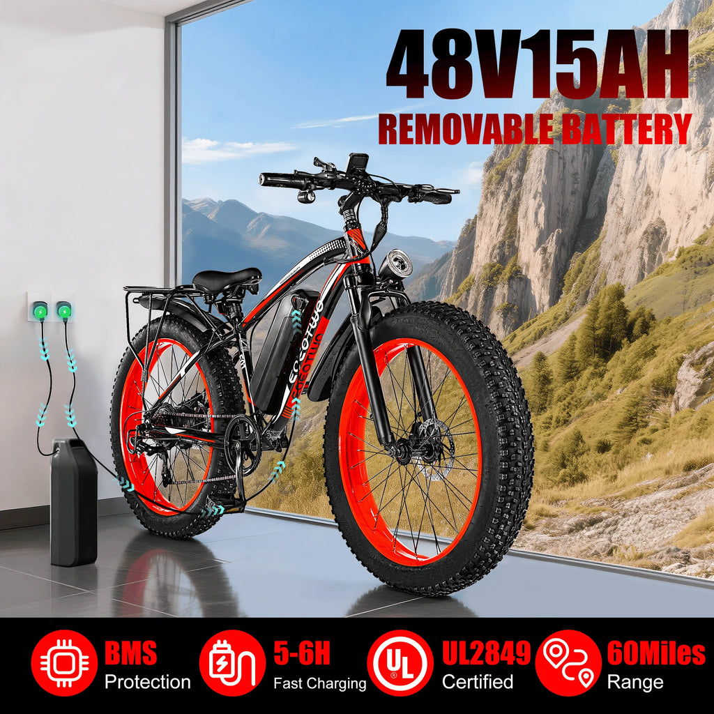 EOEOTWO 1500W Fat Tire Electric Bike for Adults 26"x4.0 All Terrain Ebike 34MPH Fast Mountain E-Bike 48V Long Range Snow Beach Bicycle